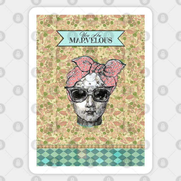 You are Marvelous - Phrenology Head - 50s style Sticker by FanitsaArt